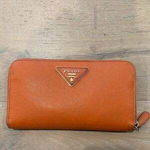 Prada Saffiano Leather Wallet in Orange